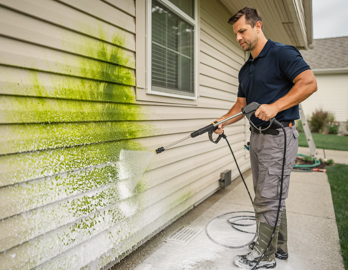 Soft wash application showing gentle spray